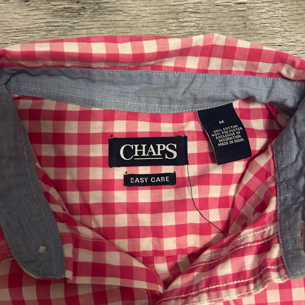 Chaps Pink & White Gingham Shirt with Chambray Trim